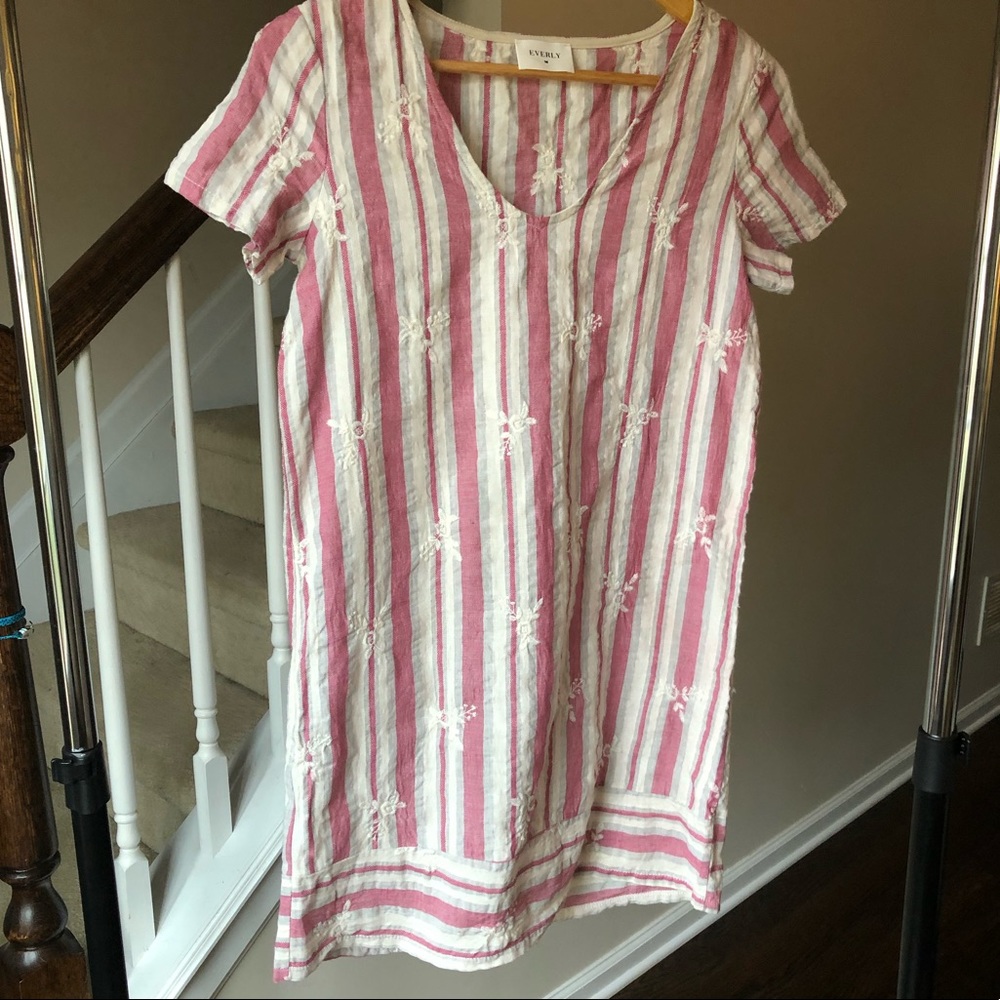 Everly Red and Blue Striped Boho Mini Dress Sz Sm